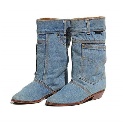 Low Heel Denim Casual Denim Boots