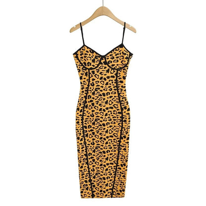 Leopard Print Jacquard Halter Dress