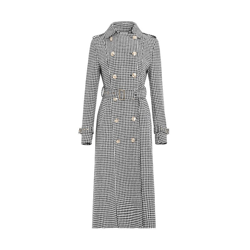 Houndstooth A-Line Trench Coat