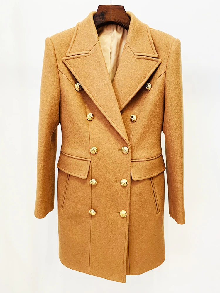 HIGH STREET Designer Overcoat Classic Double Breasted Wool Coat