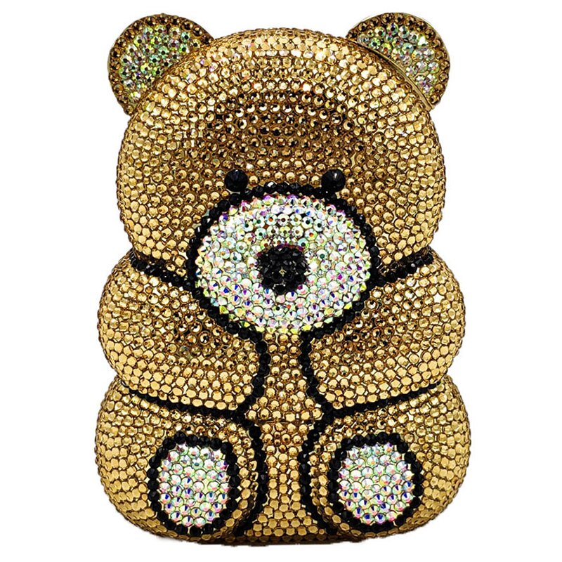 3D Teddy Bear Shape Crystal AB Evening Clutch