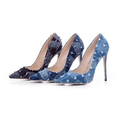 Pointed Toe Denim High Heels