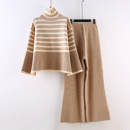 High-Neck Sweater and Wide-Leg Trousers Two-Piece Set