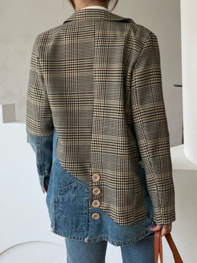 Stylish Denim Plaid Blazer: Autumn's New Fashion Trend