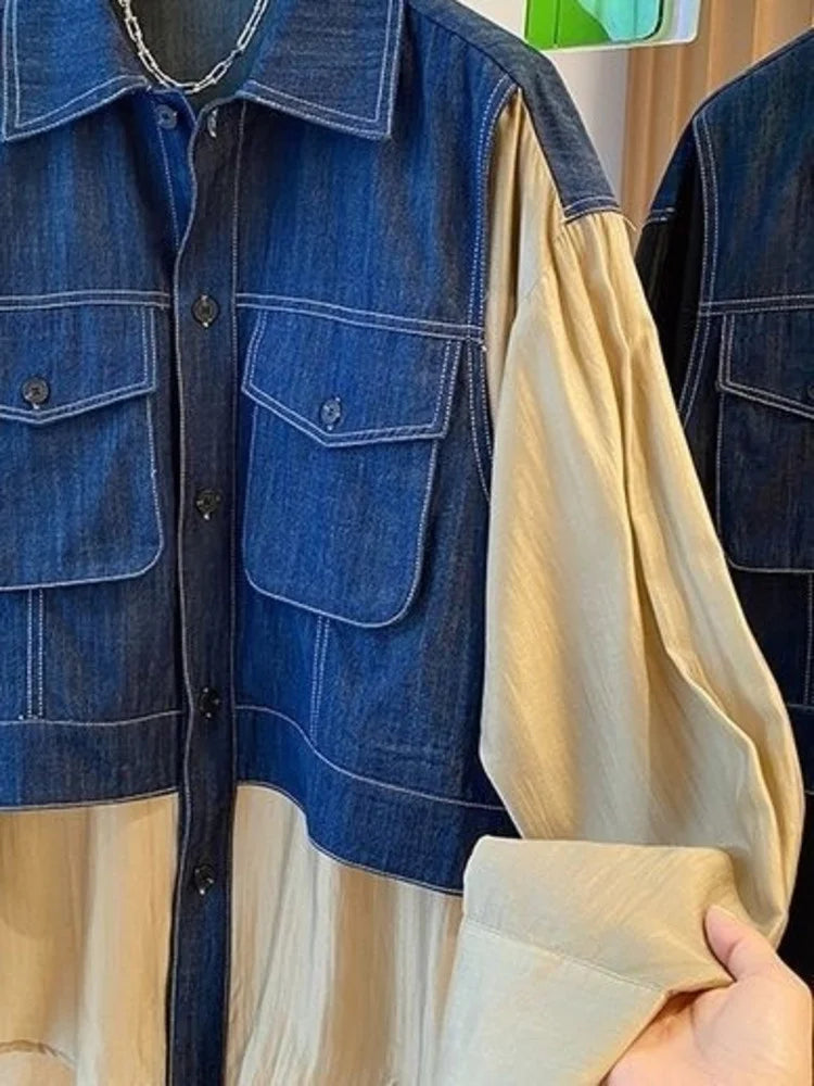 Denim Spliced Shirt