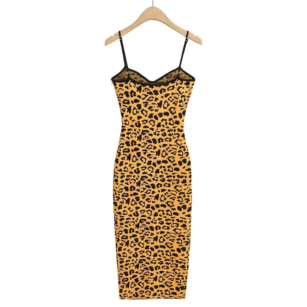 Leopard Print Jacquard Halter Dress