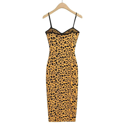 Leopard Print Jacquard Halter Dress