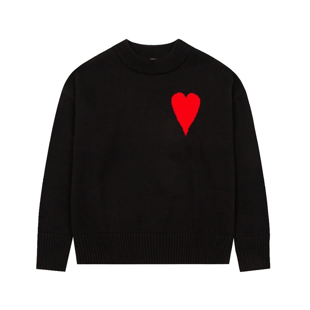 Big Heart Embroidered Round Neck Sweater