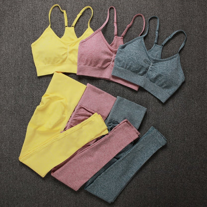 Women Seamless Solid Color Two Piece Sets