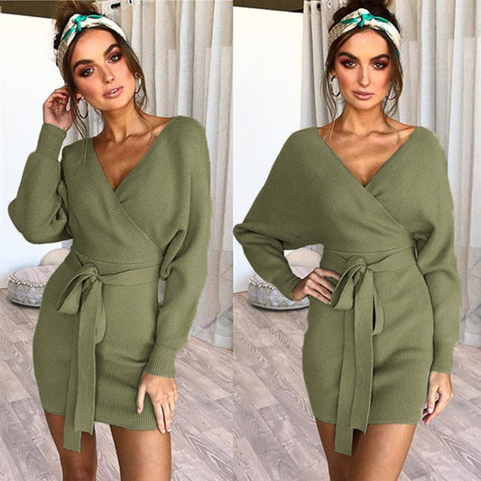 Sexy V Neck Sweater Dress