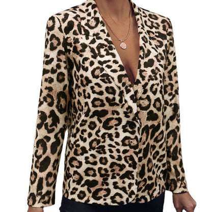 Leopard Print Single Breasted Casual Blazer