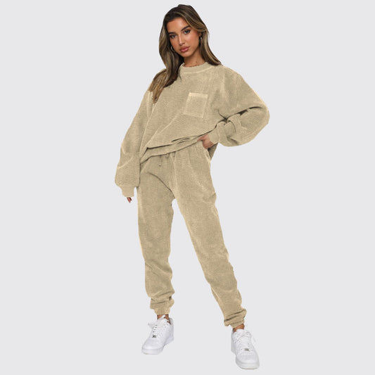 Corduroy Solid Long Sleeve Two Piece Set