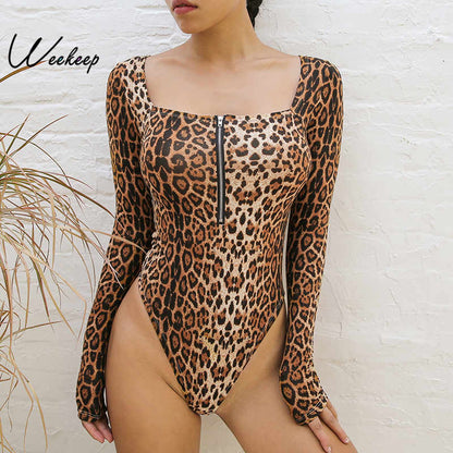 Bodycon Leopard Long Sleeve Bodysuit