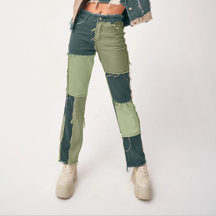 Heritage Thrift Patchwork Contrast Color Trousers