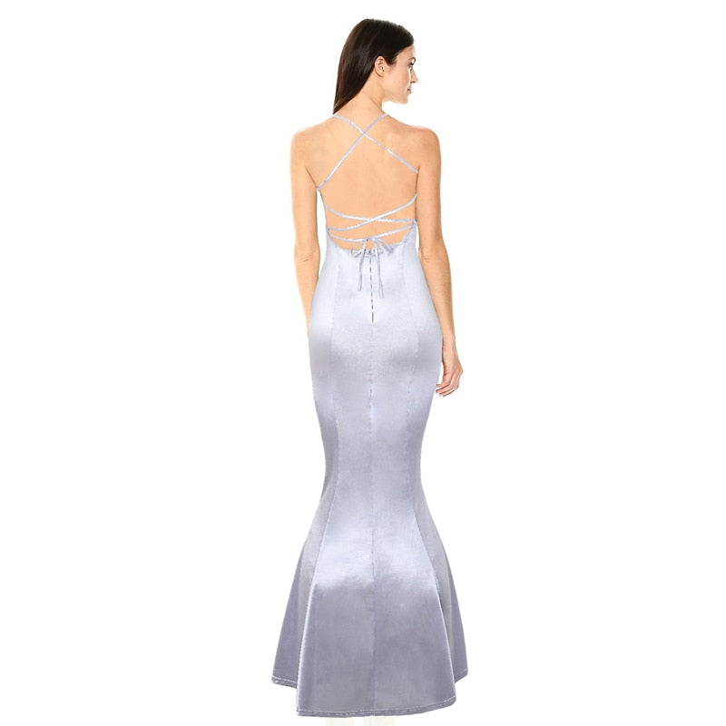 Sequins Silver Dress Bandage Sexy Women Elegant Halter Paillettes Evening Party Mermaid Maxi long Dress