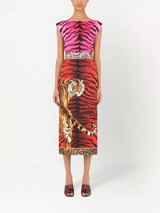 Soft Twill Print Leopard Sleeveless Vest Dress