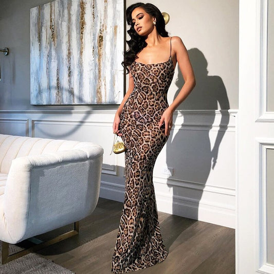 Sexy Leopard Print Backless Dress