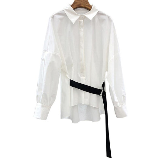 Irregular Pleated Blouse New Lapel Long Sleeve Loose Fit Shirt