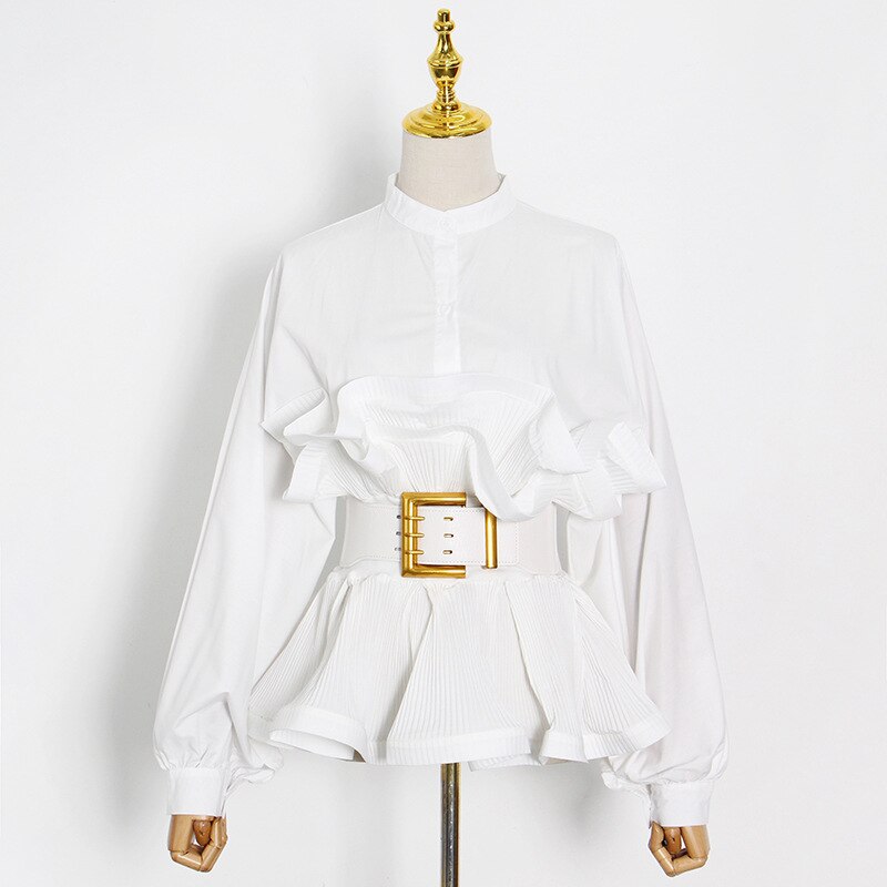 Ruffle Shirt Stand Collar Long Sleeve Sashes