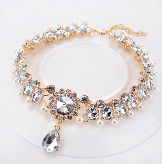 Artificial Pearl, Rhinestone Drop Damas, Gold 35cm Fashionable Necklace