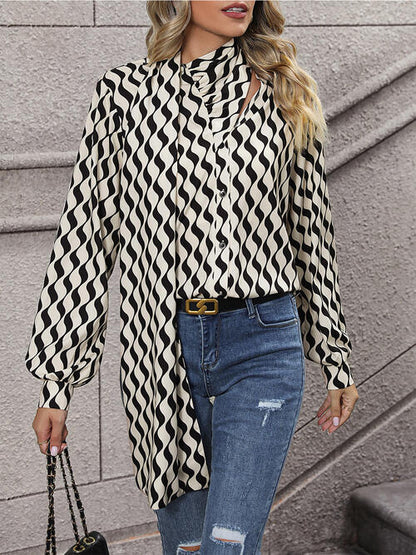 Printed Statement Neck Buttoned Blouse