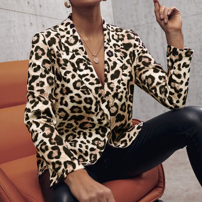 Leopard Print Single Breasted Casual Blazer