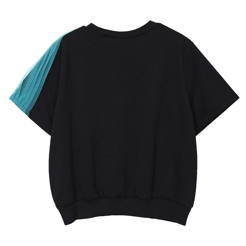 Black Blue Contrast Color Mesh T-shirt