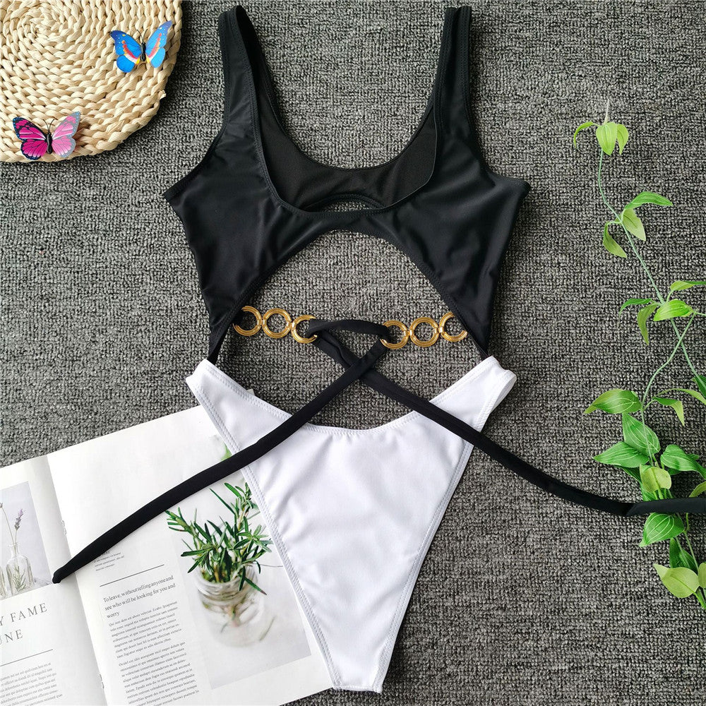 Sexy Tied Chain Vintage One Piece Swimsuit