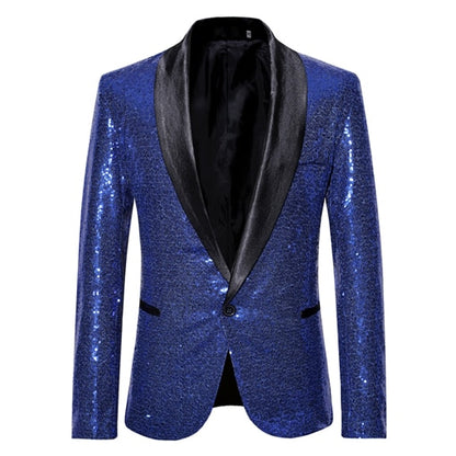 Sequin One Button Shawl Collar Suit Jacket