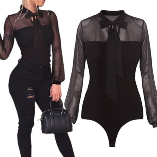 Mock Neck Patchwork Long Sleeve Bodysuit