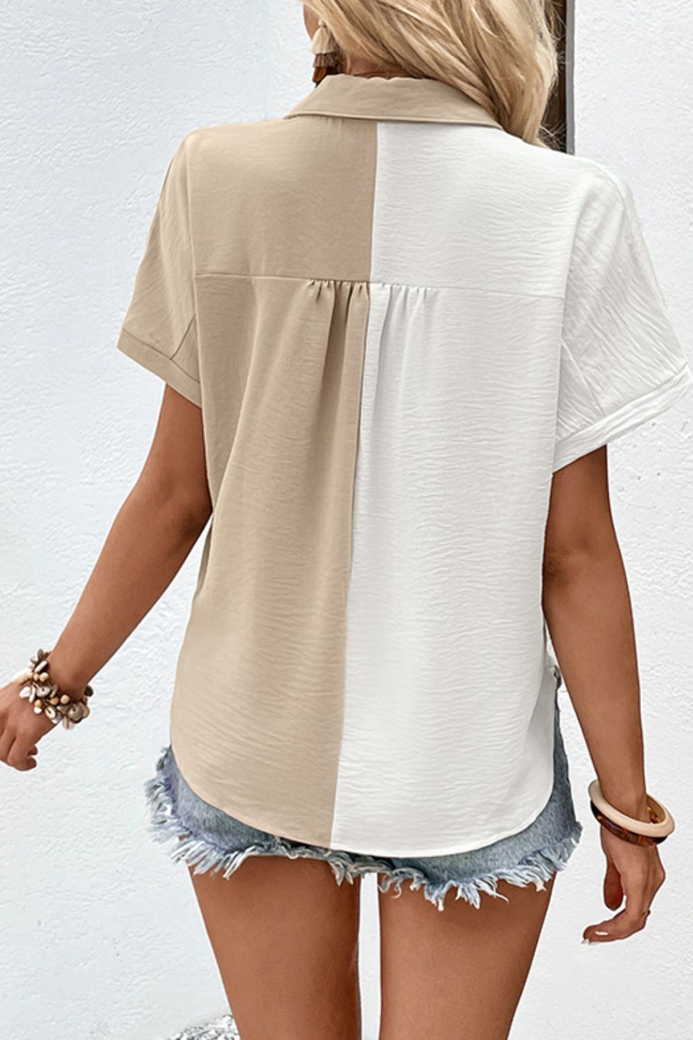 Two-Tone Contrast Short Sleeve Shirt