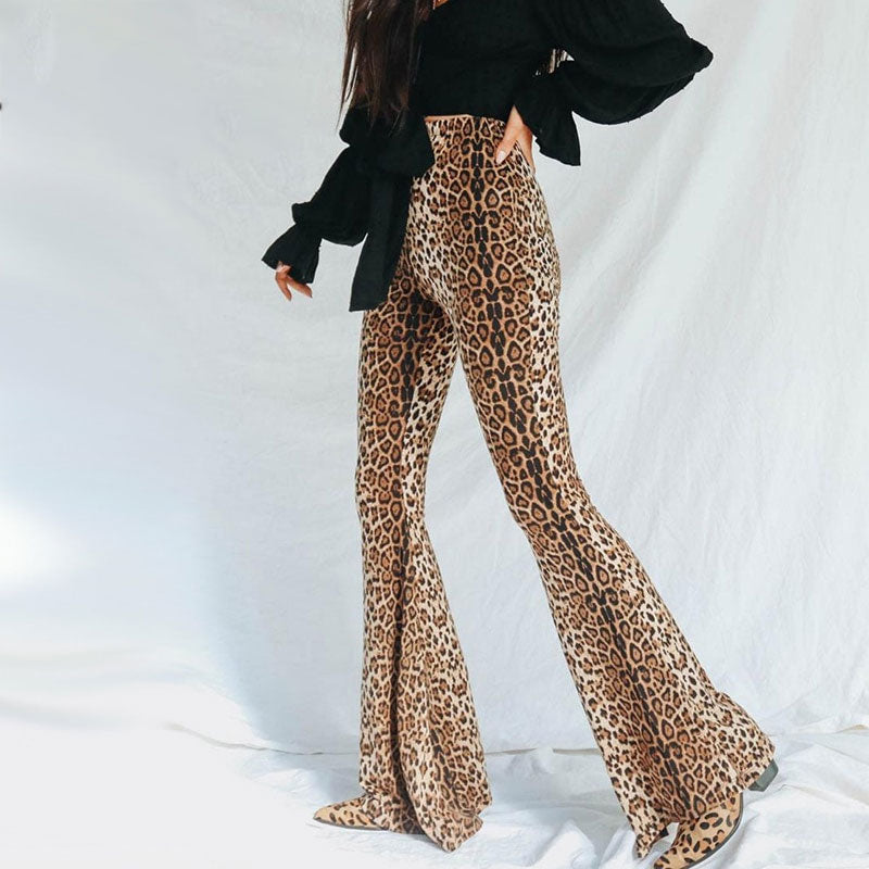 High Waist Leopard Print Flare Pants