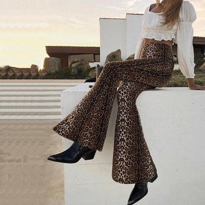 High Waist Leopard Print Flare Pants