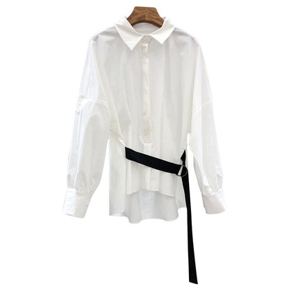 Irregular Pleated Blouse New Lapel Long Sleeve Loose Fit Shirt