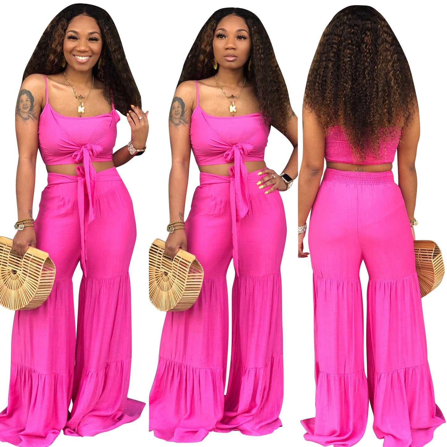 Sexy Summer Festival Crop Top and Wide Leg Pant
