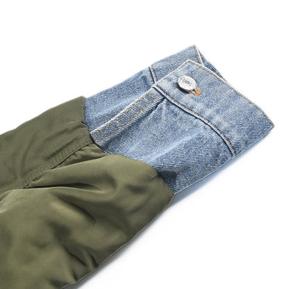 Washed Denim Stitching Stand-Collar Jacket