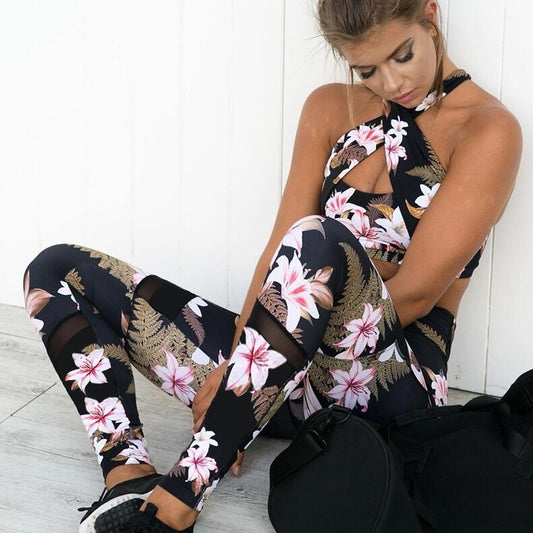 2 Pcs Yoga Floral Print Workout Suit: Unleash Your Inner Grac
