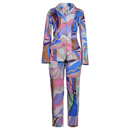 Digital Print Temperament Casual Two Piece Suit