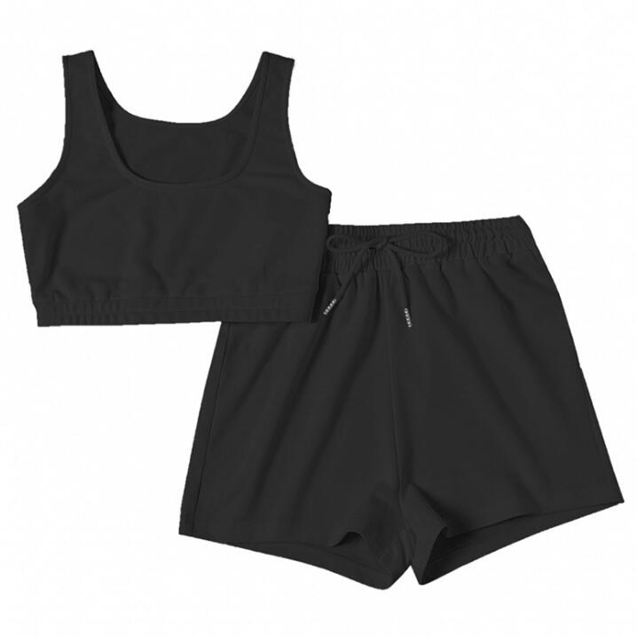 Athleisure Crop Top And Drawstring Shorts Matching Set