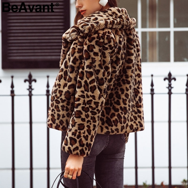 Bina Leopard Print Faux Fur Coat