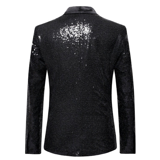 Sequin One Button Shawl Collar Suit Jacket