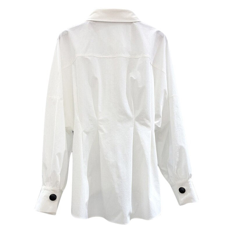 Irregular Pleated Blouse New Lapel Long Sleeve Loose Fit Shirt
