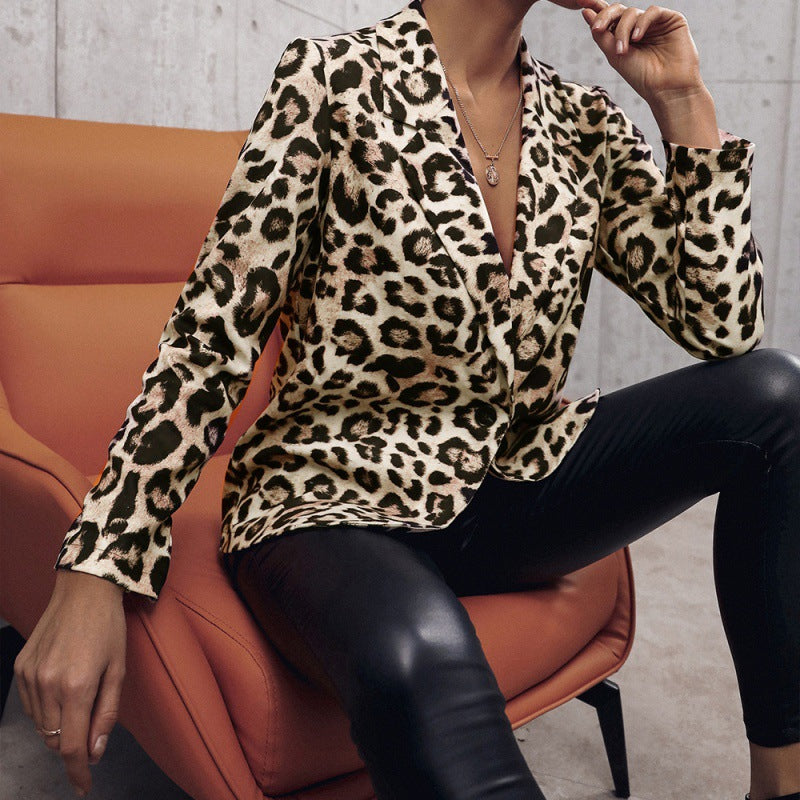 Leopard Print Single Breasted Casual Blazer