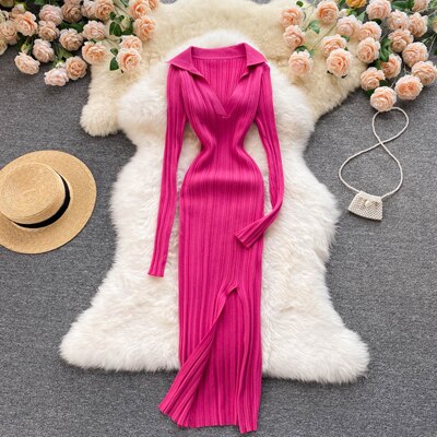 V Neck Elastic Slim Pencil Dresses