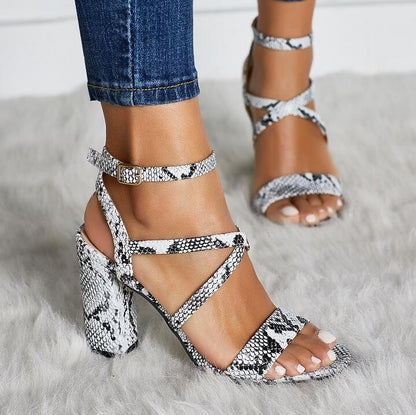 Open Toe Snake PU Leather Sandals