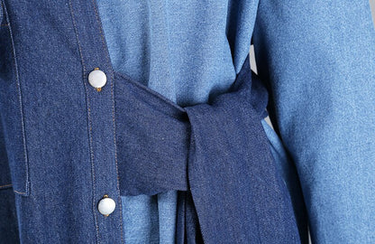 One Size Irregular Contrast Color Blue Denim Dress