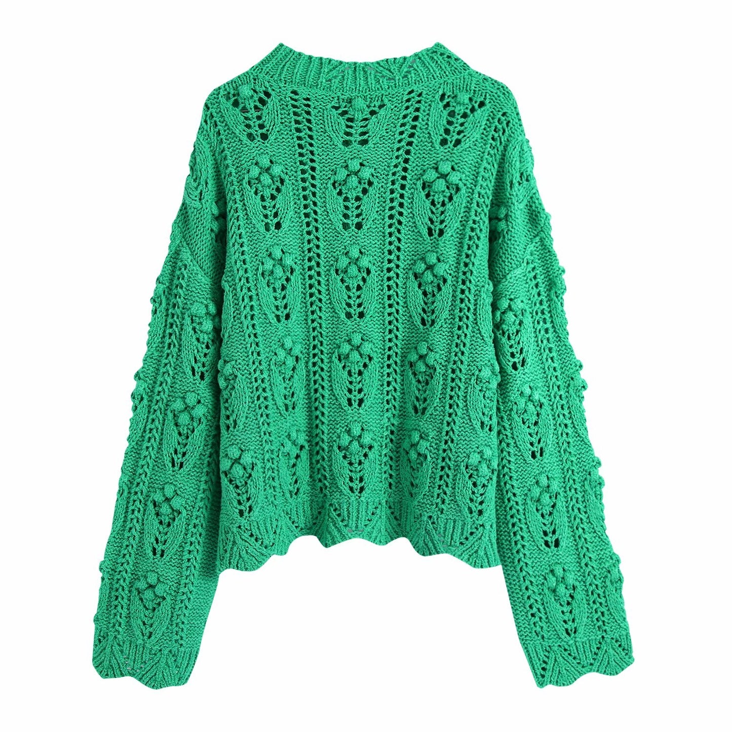 Pompoms Hollow Out Knitted Pullover Sweater