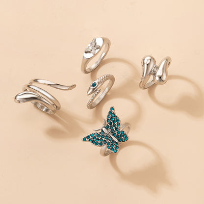 Blue Butterfly Diamond Ring Set