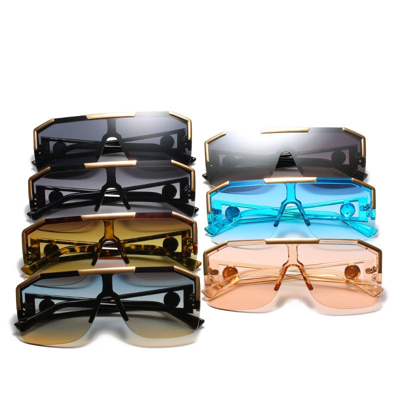 Dorian Oversized Vintage Semi-Rimless Sun Glasses UV400