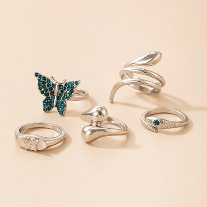 Blue Butterfly Diamond Ring Set
